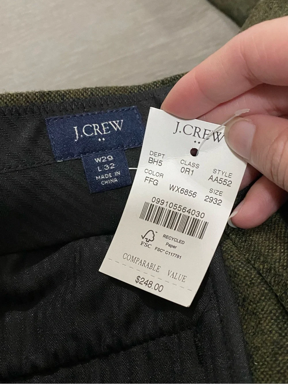NEW J. Crew Slim-fit Thompson Suit Dress Pants Donegal Wool Forest Green‎ 29x32